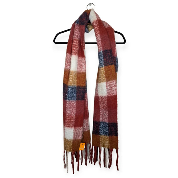 NWT LOF Soft Burgundy Red, Blue, White, Burnt Orange Plaid Fall Thick Scarf - Picture 1 of 4